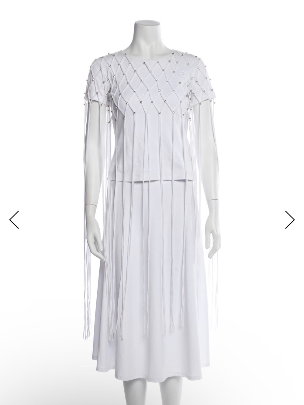 AREA White Beaded Fringe Net-Overly shirt